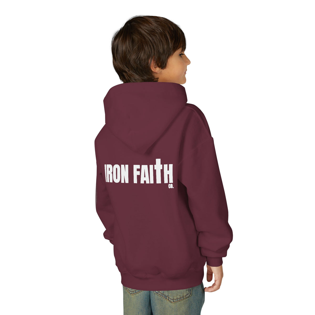 Iron Faith Co. Wordmark Youth Hoodie – Back Print