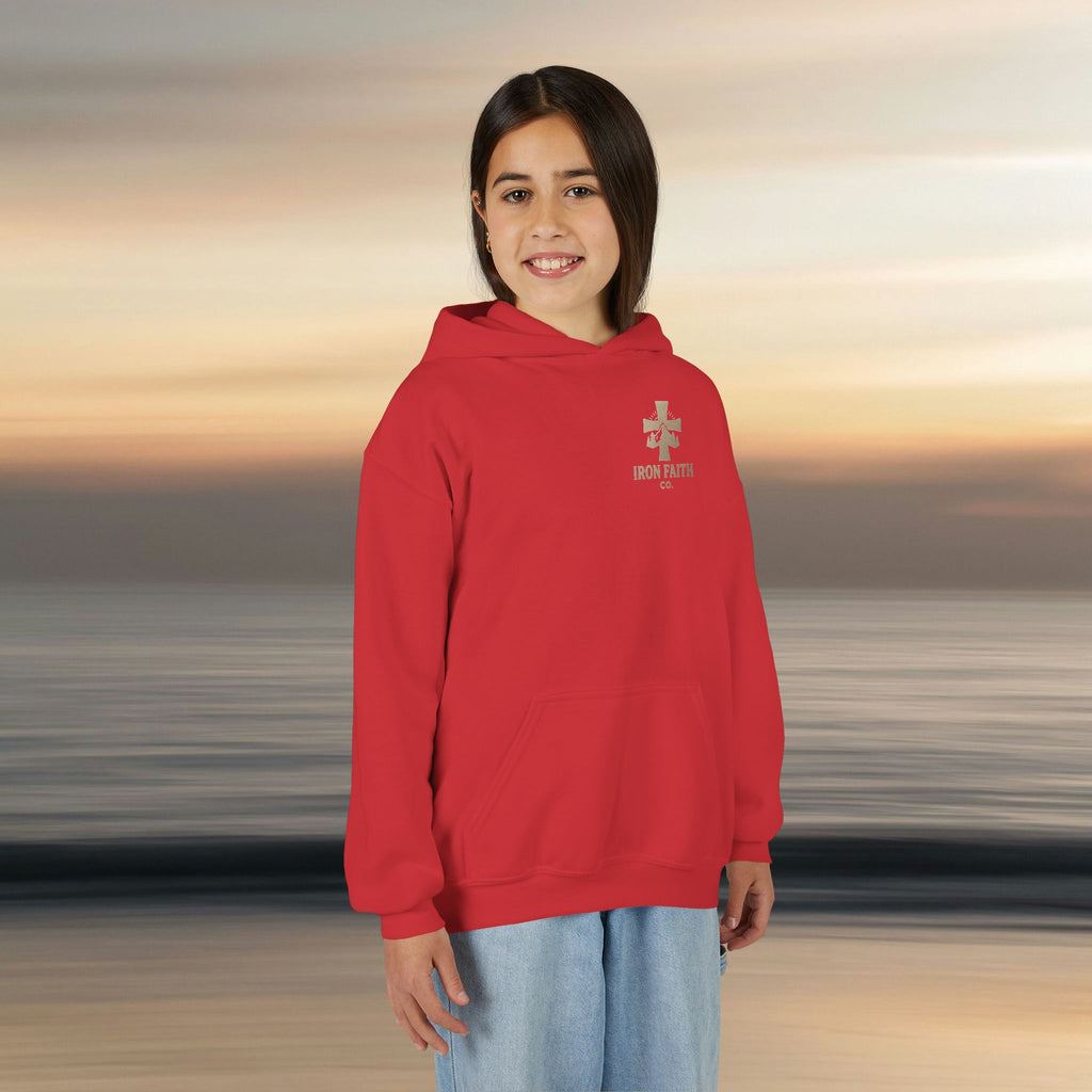 Iron Faith Co. | God's creation | Girls Youth Heavy Blend Hooded Sweatshirt