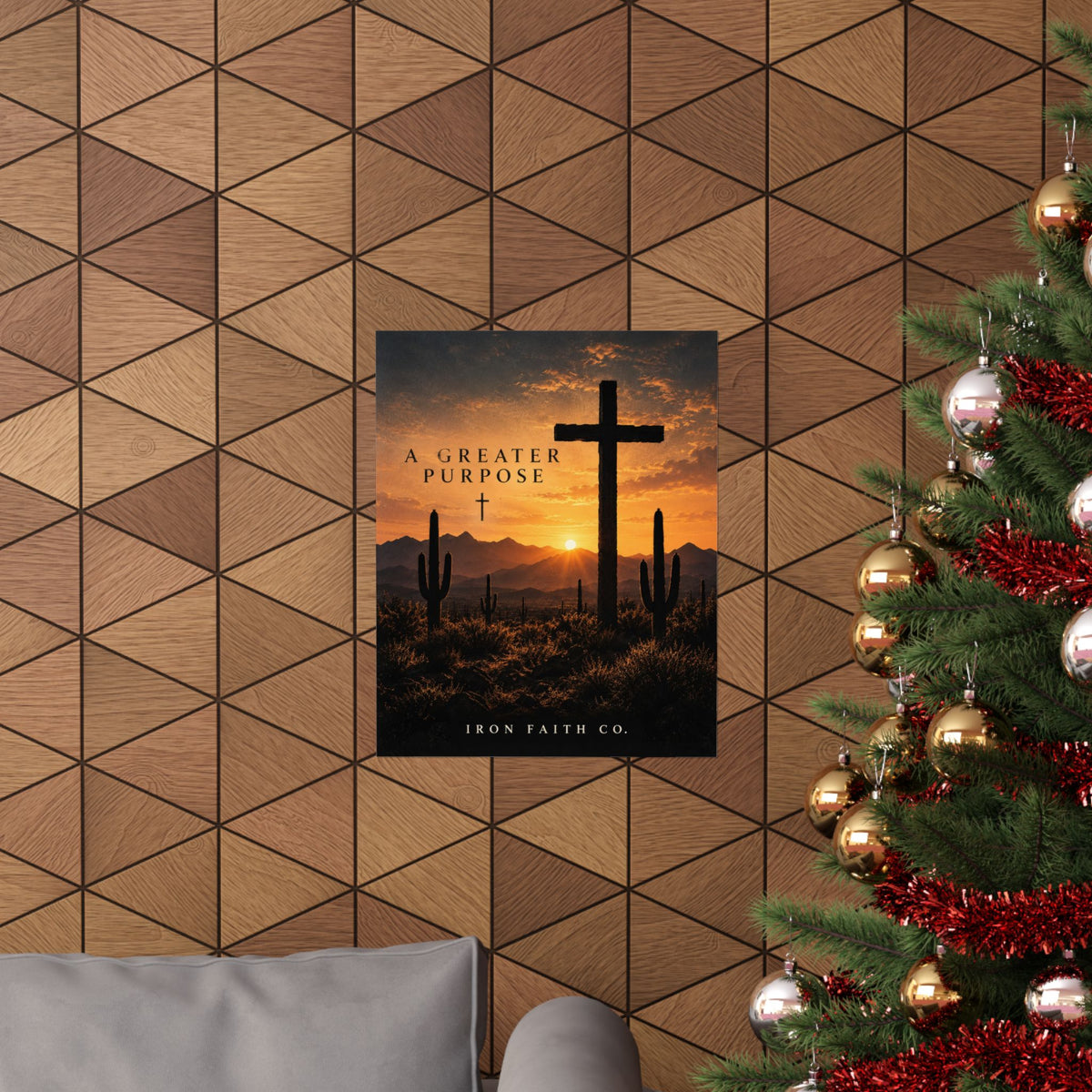 The A Greater Purpose Poster shown in a styled everyday scene (product mockup)