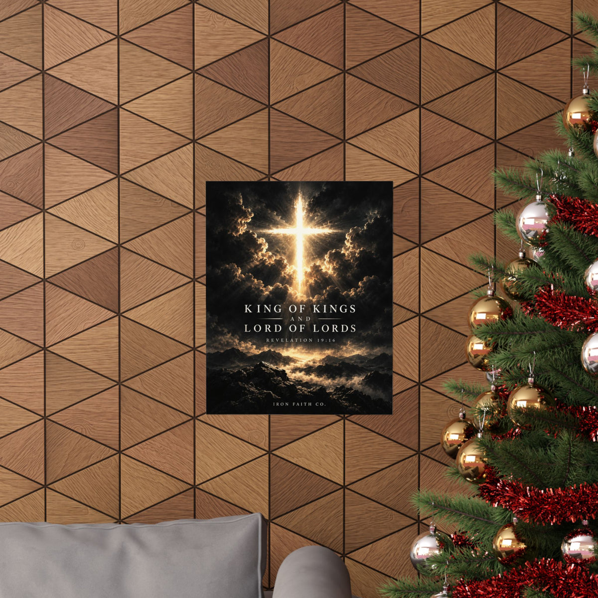The King of Kings Revelation 19:16 Poster shown in a styled everyday scene (product mockup)
