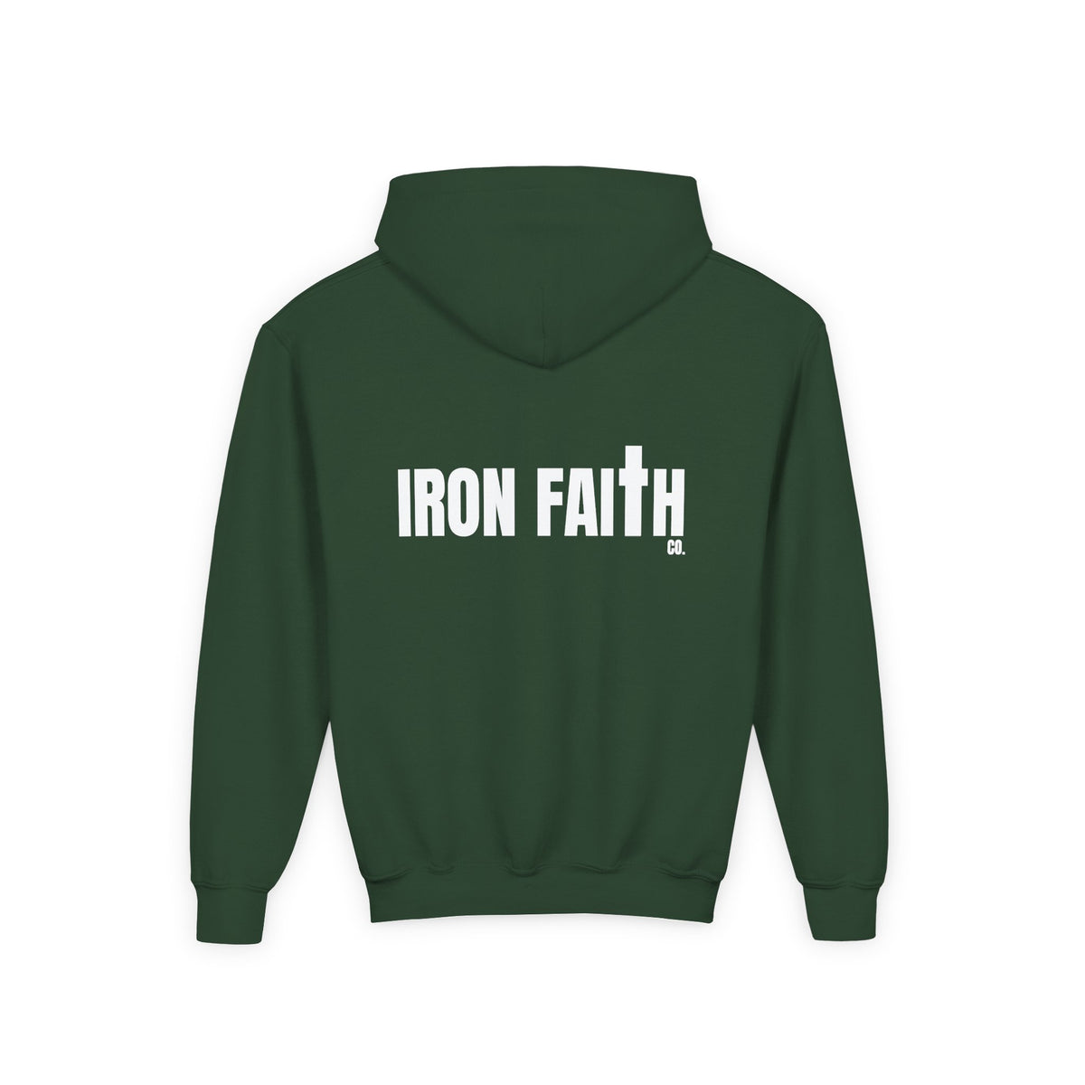 Iron Faith Co. Wordmark Youth Hoodie – Back Print