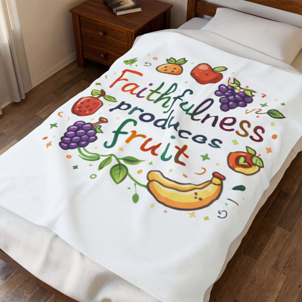 Faithfulness Produces Fruit Velveteen Plush Blanket — Inspirational Throw with Fruit Illustration - photo 3 of 5