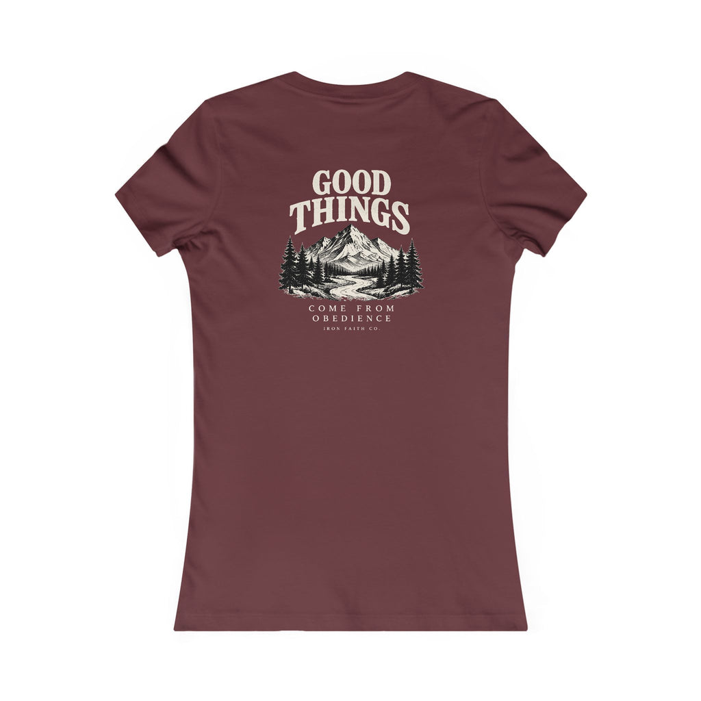Good Things Come From Obedience Women's Fitted Tee – Back Print