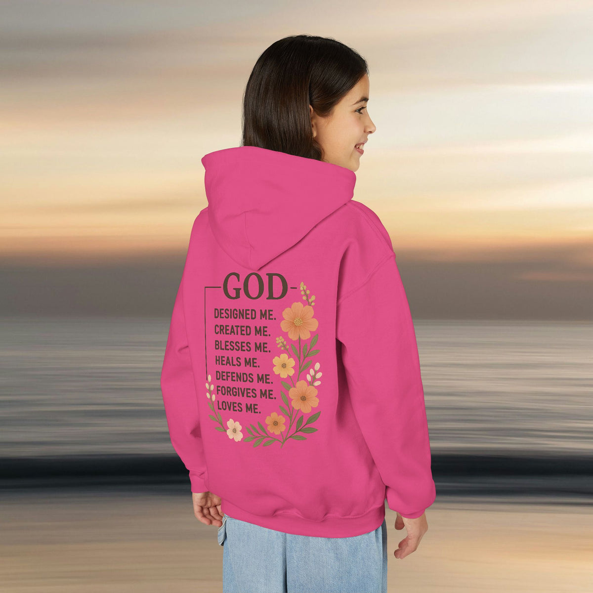 Iron Faith Co. | God's creation | Girls Youth Heavy Blend Hooded Sweatshirt