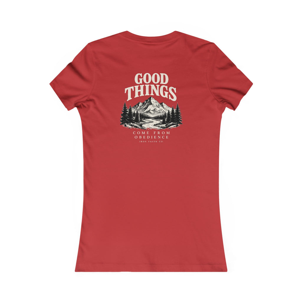 Good Things Come From Obedience Women's Fitted Tee – Back Print