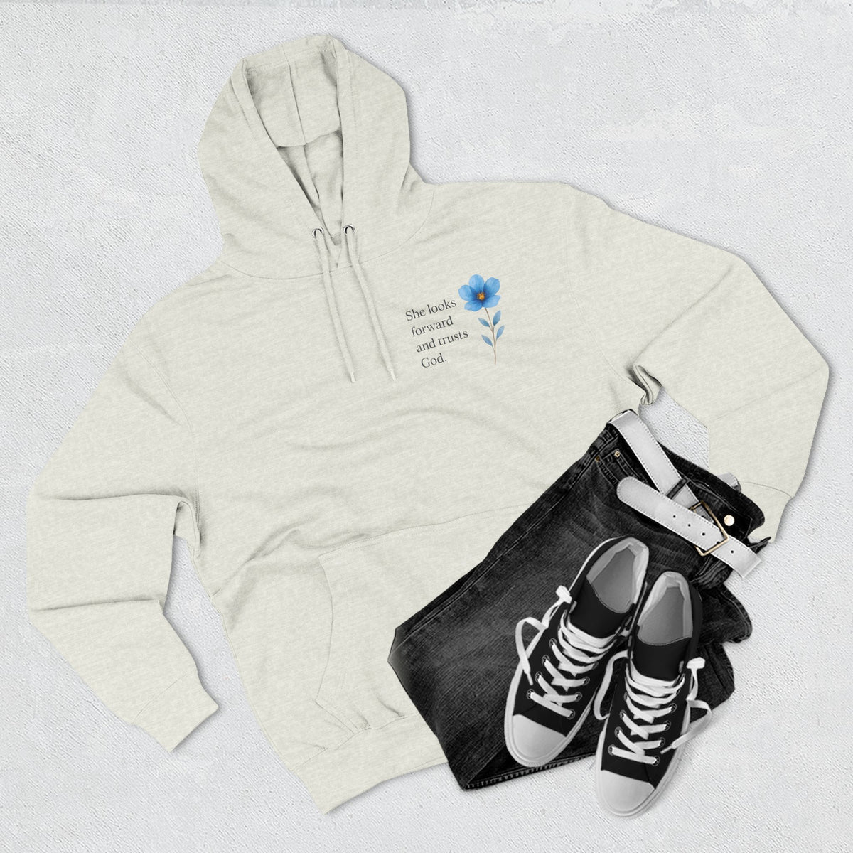 "She Looks Back and Thanks God" Comfort Pullover - IronFaithCo.