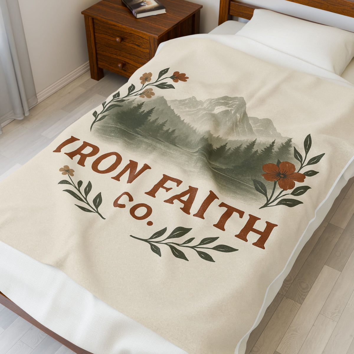 Mountain Floral Velveteen Blanket — Iron Faith Co. Cozy Rustic Cabin Throw - photo 1 of 8