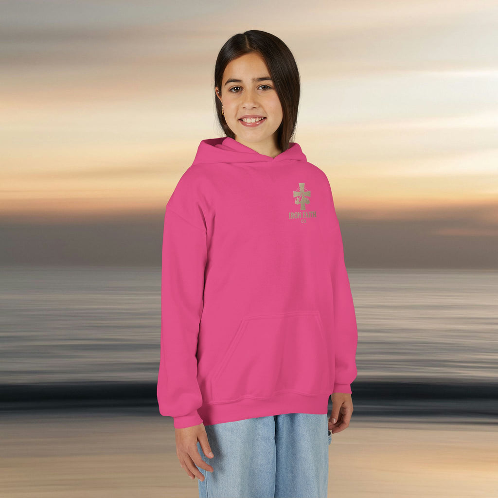 Iron Faith Co. | God's creation | Girls Youth Heavy Blend Hooded Sweatshirt
