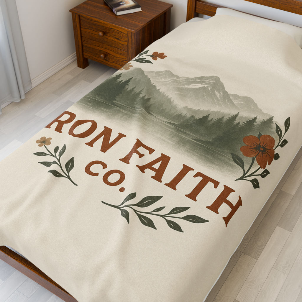 Mountain Floral Velveteen Blanket — Iron Faith Co. Cozy Rustic Cabin Throw - photo 7 of 8