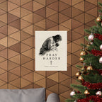 The Pray Harder Poster shown in a styled everyday scene (product mockup)