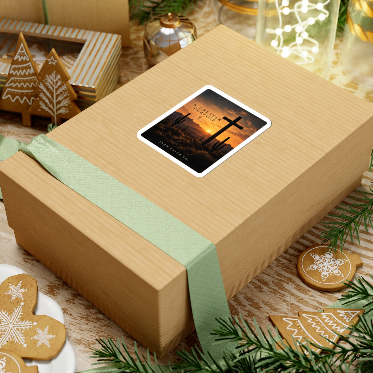 The A Greater Purpose Sticker shown in a styled everyday scene (product mockup)