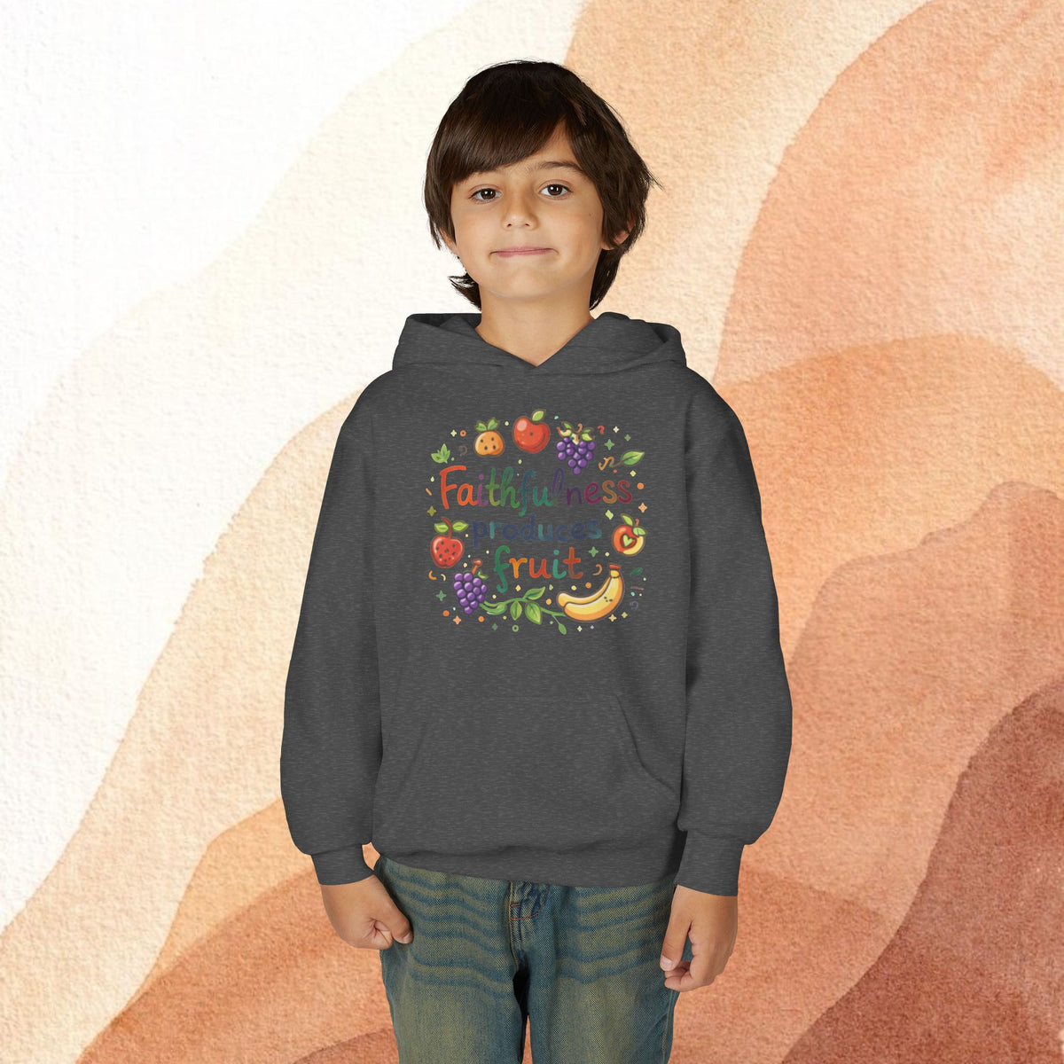 Youth Hoodie — "Faithfulness Produces Fruit" Kids Hooded Sweatshirt