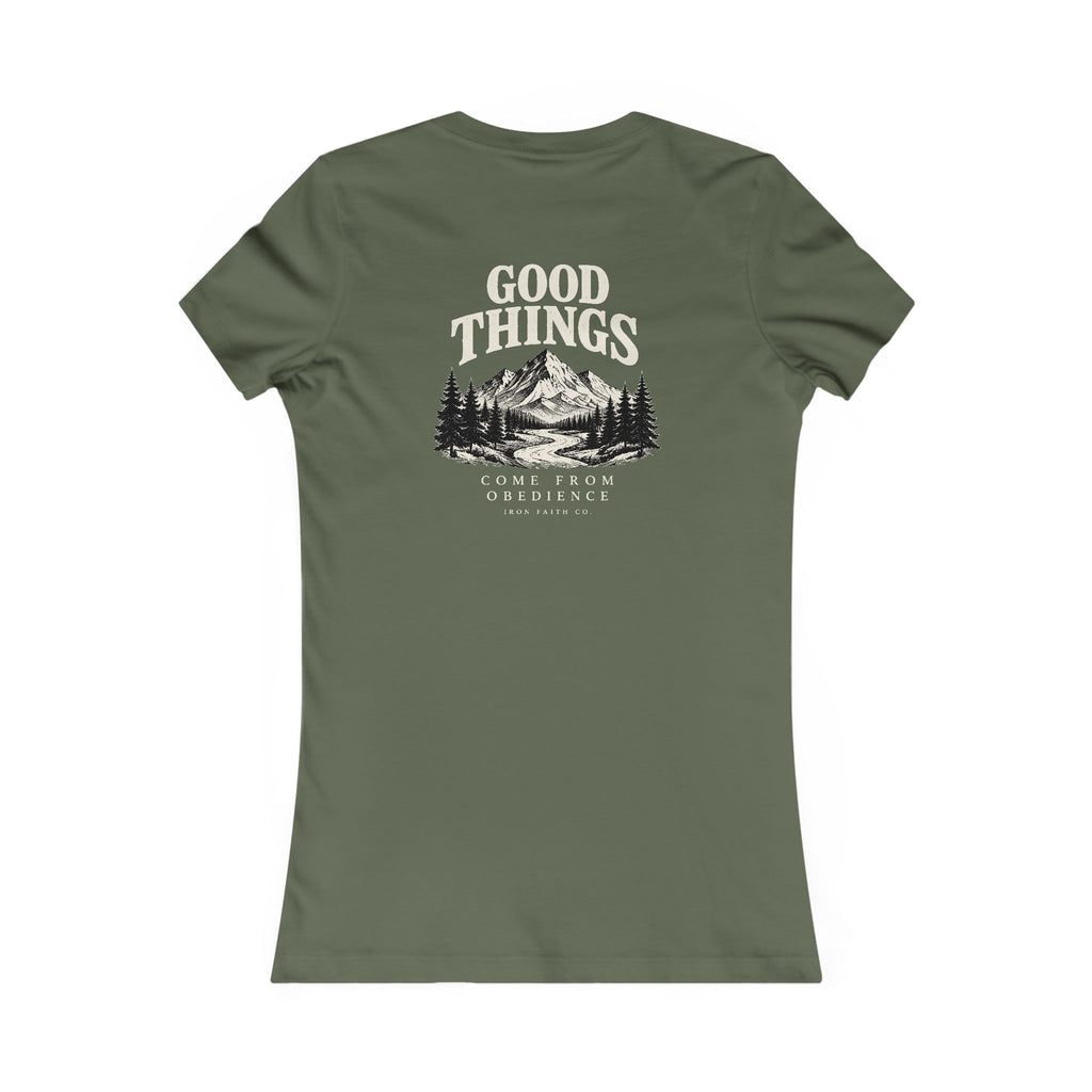 Good Things Come From Obedience Women's Fitted Tee – Back Print
