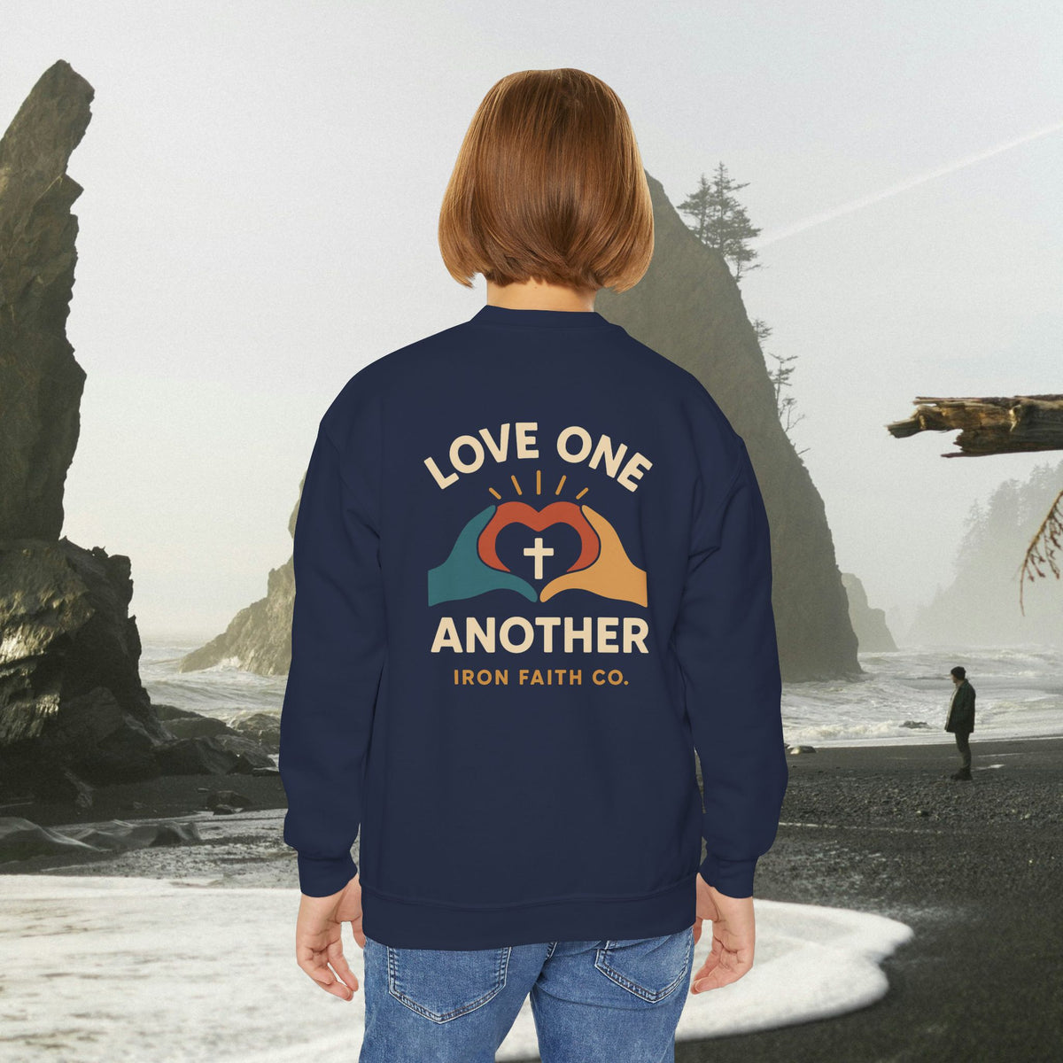 Love One Another Youth Crewneck Sweatshirt — Christian Faith Graphic
